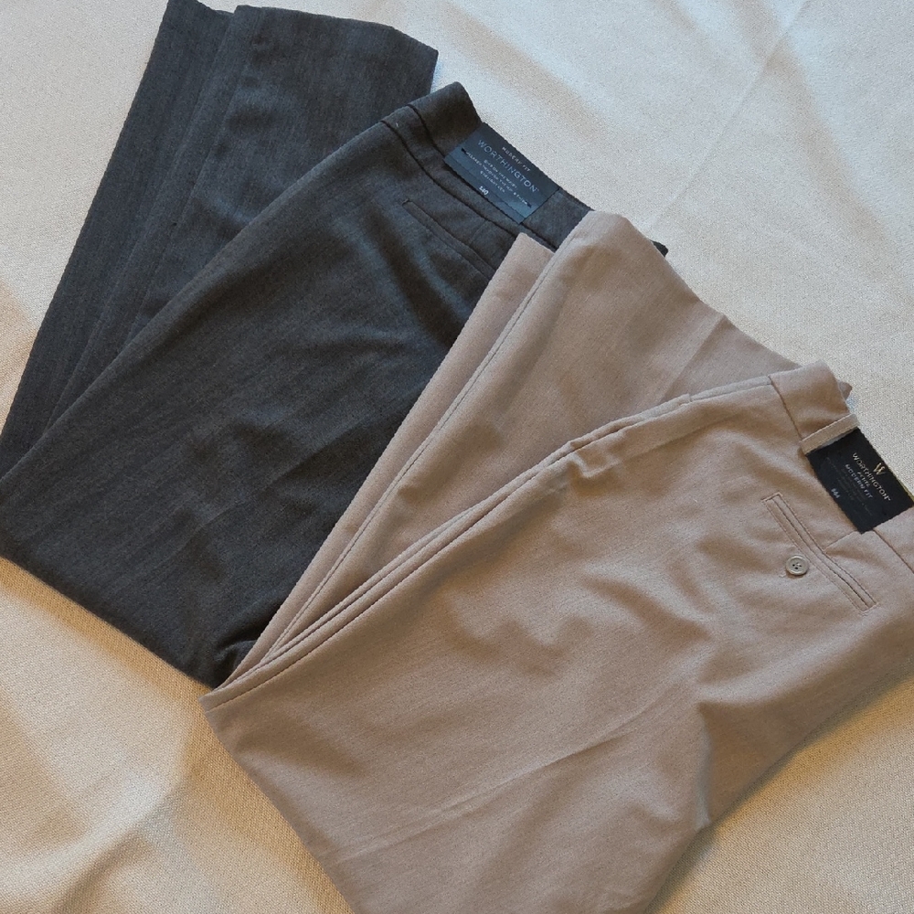 Worthington Women's Gray and Tan Trousers Career Pants lot of 2 size 16p
